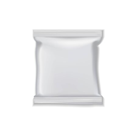 Blank vacuum package of food snacks isolated. Vector blank white vacuum disposable packetのイラスト素材