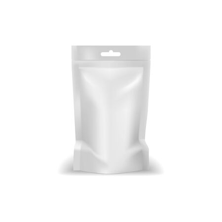 Vacuum package of liquid cosmetic soap or shampoo isolated. Vector blank disposable packのイラスト素材