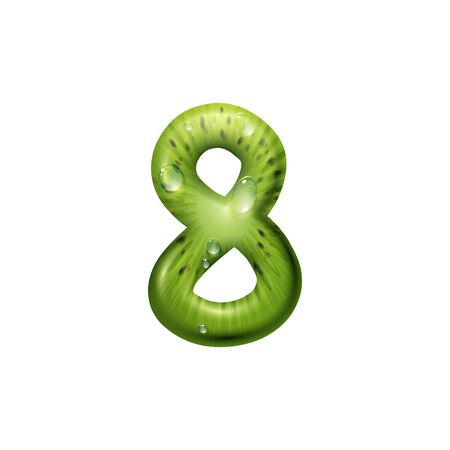 Number 8 of kiwi with seeds isolated eight digit. Vector creative numeral figure, summer fontのイラスト素材