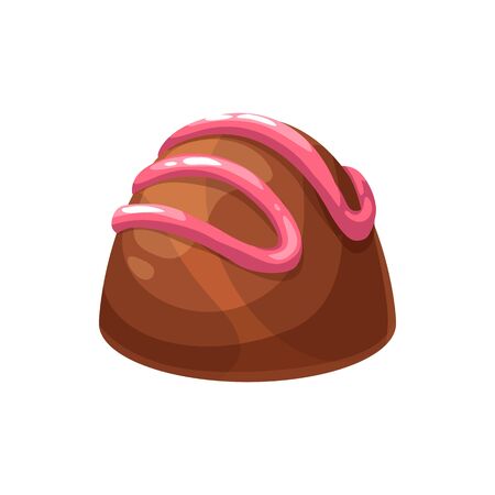 Chocolate praline topped by pink jam isolated. Vector cacao candy with toppingのイラスト素材