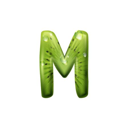 M green kiwi food letter isolated ABC part. Vector summer alphabet sign, tropical fruitのイラスト素材