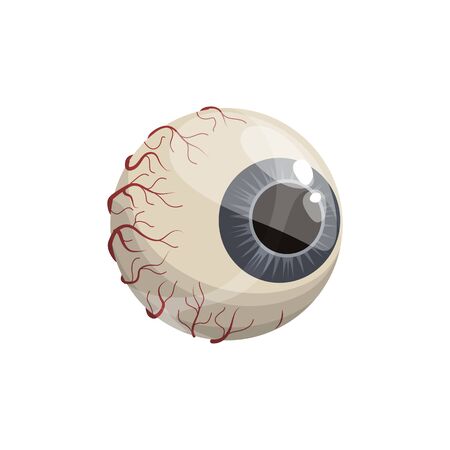 Human eyeball with blue iris isolated icon. Vector ripped out eye, Halloween mascotのイラスト素材