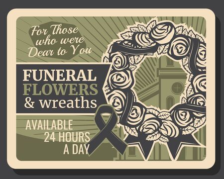 Funeral flowers and wreath retro poster.のイラスト素材