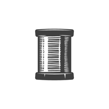 Coil of electric cable or oil filter isolated icon. Vector car repair service spare part, solenoid electrical reel. Automobile repairing or fixing internal mechanisms, oil gear. Thread monochrome iconのイラスト素材