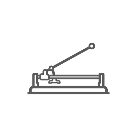 Manual tile cutter isolated outline icon. Vector monochrome device cutting ceramic tiles, linear tile-cutting machine. Tiler instrument with long handle, building, repairing home instrument