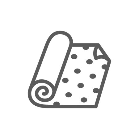 Rolled fabric or roll of wallpaper isolated monochrome outline icon. Vector dotted textile roll, cloth emblem. Linear style sign of repair and building wall papers, renovation and decor, carpetのイラスト素材