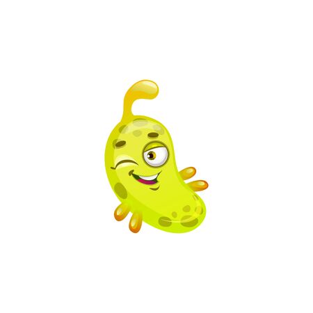 Virus giving a wink isolated cartoon winking bacteria. Vector yellow pandemic infection monster, funny microbe with cute face, antibiotic at pneumonia disease, fever or influenza germ pathogenのイラスト素材