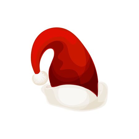 Red Christmas hat, Santa Claus headwear isolated head cap. Vector New Year holiday costumeのイラスト素材