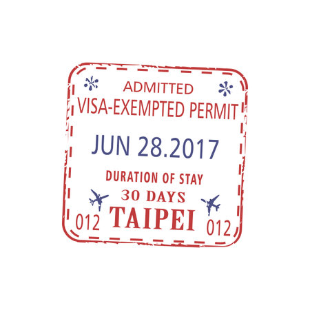 Visa stamp, admission to stay in Taipei 30 days isolated. Vector visa-exempt permit templateのイラスト素材