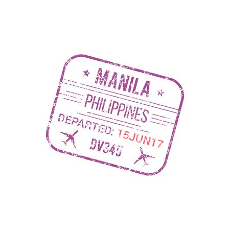Departed from Manila, Philippines isolated grunge visa stamp.のイラスト素材