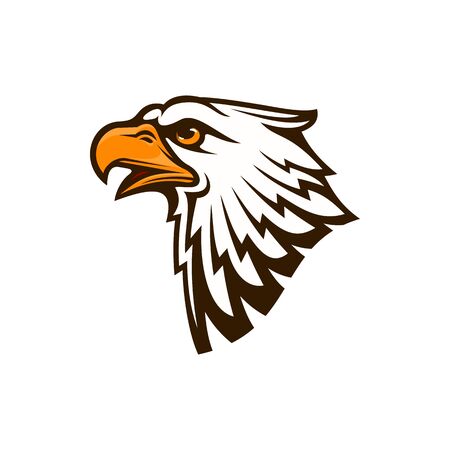 Bald eagle head isolated bird animal mascot. Vector falcon, feathered hawk profileのイラスト素材