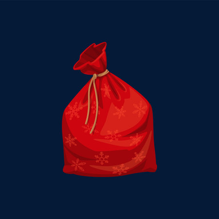 Santa Claus red sack with snowflakes isolated closed bag. Vector Christmas and New Year giftsのイラスト素材