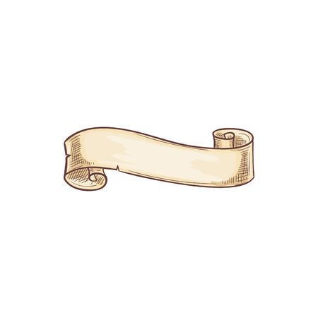 Ancient manuscript isolated old message scroll sketch. Vector old band or banner, empty parchmentのイラスト素材