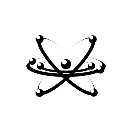 Atomic energy symbol black vector icon. Chemical reaction sign. Electrons moving on orbits minimal illustration. Atomic energy concept. Nuclear reaction model silhouette isolated on white backgroundのイラスト素材