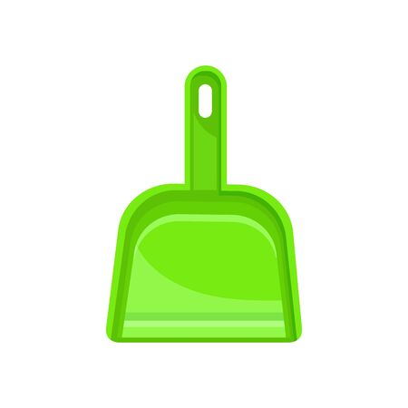 Green dustpan isolated cleaning scoop. Vector plastic tool to gather rubbish and dustのイラスト素材