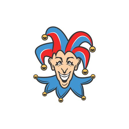 Portrait of joker, gambling games poker blackjack. Vector clown in hat, black jack in blue hatのイラスト素材