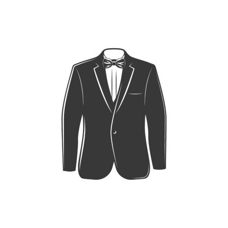 Casino worker uniform, dealers evening menswear. Vector tuxedo suit with bowのイラスト素材