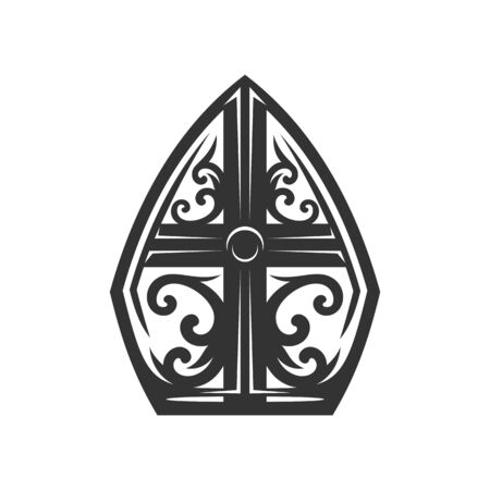 Church stained glass window isolated vintage frame. Vector ornamental gothic rosette windowのイラスト素材