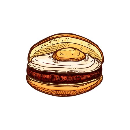 Cheeseburger with fried egg and beef chop isolated sketch.のイラスト素材