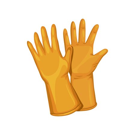 Waterproof rubber gloves isolated hands protection clothing. Vector pair of latex hypoallergenic cleaning gloves, sterile sanitize medical gloves, household chores arms protection accessoryのイラスト素材