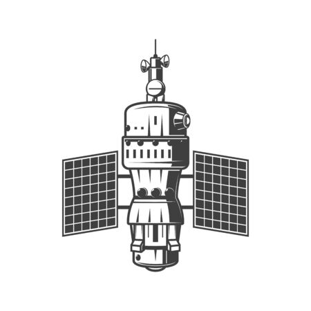 Space shuttle isolated outerspace station icon. Vector spacecraft with solar batteries, satellite orbitingのイラスト素材