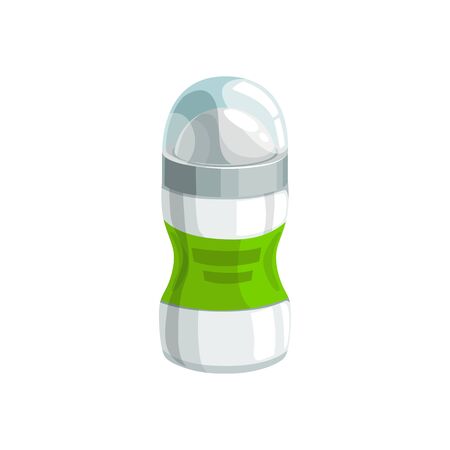 Roll-on deodorant bottle with cap isolated mockup. Vector antiperspirant flacon, packaging of cosmetics, skincare product. Deodorizer icon, personal hygiene deodorizing perfume, plastic containerのイラスト素材