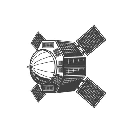 Spaceflight object in orbit isolated artificial satellite. Vector earth observation or spy satelliteのイラスト素材