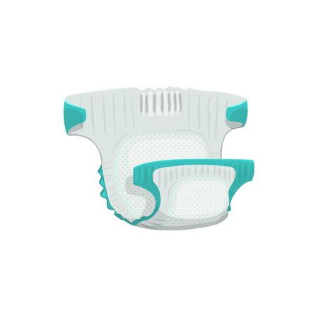 Diaper to absorb and retain urine and feces isolated hygiene object . Vector piece of absorbent material wrapped around a baby s bottom and between its legs 3D realistic design. Baby absorbent diaperのイラスト素材