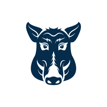 Wild boar head isolated hunting mascot. Vector pig muzzle with pair of tusks, wildlife hog portrait. Dangerous aggressive forest swine, sport talisman or emblem with warthog, tattoo designのイラスト素材