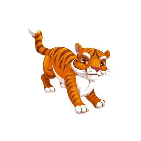 Cartoon tiger chinese horoscope symbol, isolated china lunar new year zodiac animal for 2022, oriental culture and tradition, vector illustration, mascot iconのイラスト素材