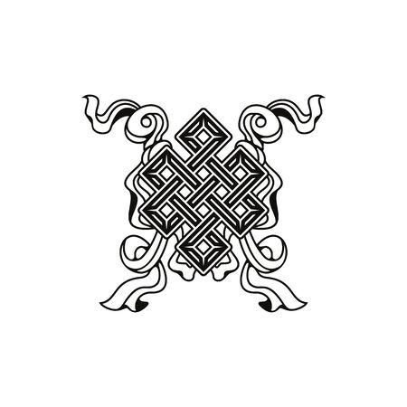 Endless knot isolated icon, Buddhism religious symbol, Buddhist Hinduism Dharma religion, eternal knot outline monochrome vector illustrationのイラスト素材