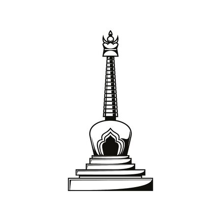 Stupa shrine buddhism religious outline isolated symbol, Buddhist worship and Hinduism Dharma religion vector monochrome illustrationのイラスト素材