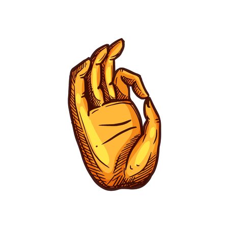 Buddhism mudra sign vector sketch icon. Buddhist meditation mudra hand gestureのイラスト素材
