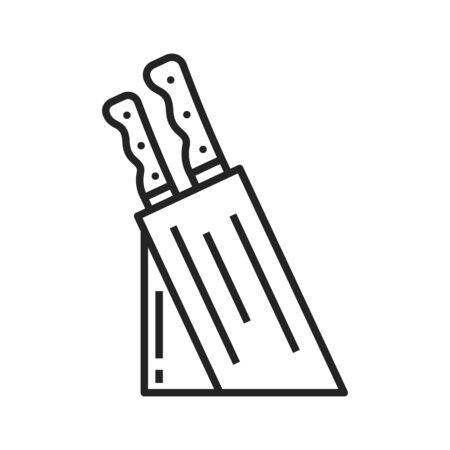 Kitchen knife block vector thin line icon. Chef cutlery knives holderのイラスト素材