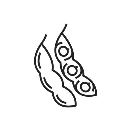 Pea pods isolated monochrome legumes icon. Vector line art beans, farming and agricultureのイラスト素材