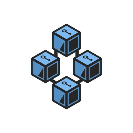 Transaction of bitcoin locked codes isolated blocks with keys. Vector protected data exchangeのイラスト素材