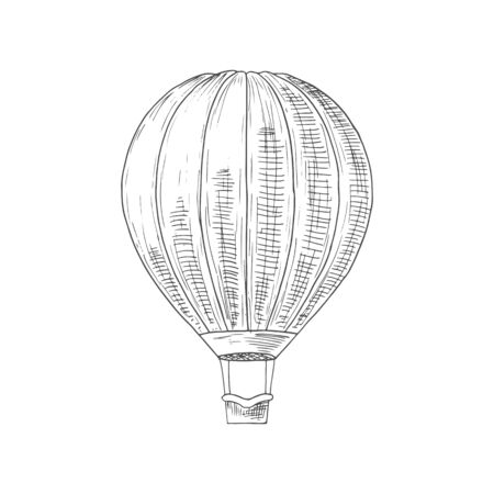 Hot air balloon isolated monochrome sketch. Vector old air transport with basket, flighting airshipのイラスト素材