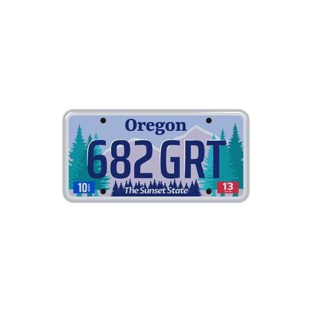 Oregon vehicle number plate isolated car registration sign. Vector USA state metal numberplateのイラスト素材