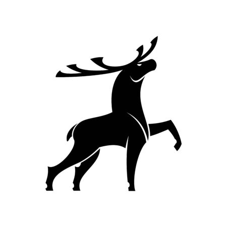 Deer with antlers isolated horned animal silhouette. Vector buck or doe reindeer mascotのイラスト素材