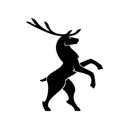 Mature deer stag isolated animal silhouette. Vector elk stag, wildlife reindeerのイラスト素材