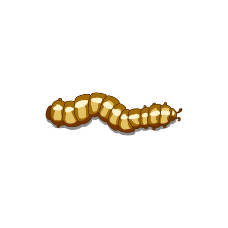 Beige wiggling caterpillar isolated fat worm. Vector invertebrate maggot with antennasのイラスト素材