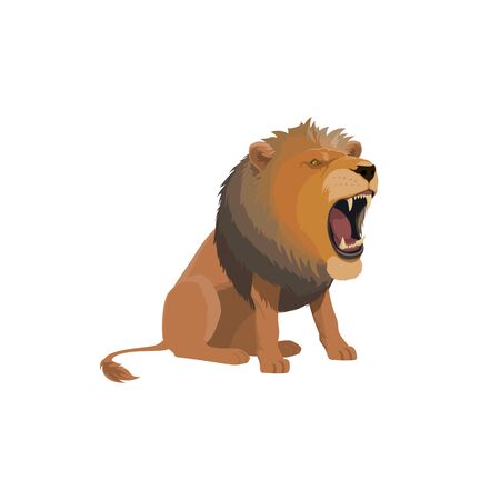 Circus lion roaring, sitting, vintage funfair carnival. Vector big top circus amusement show, tamed animals performanceのイラスト素材