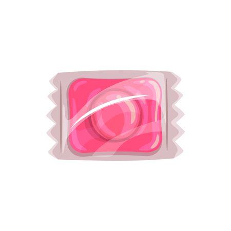 Pink caramel candy in transparent wrapper isolated confectionery food. Vector sweets snackのイラスト素材