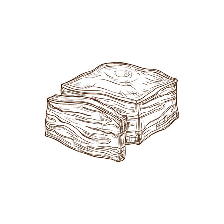 Bacon piece and slice isolated sketch. Vector raw food, butchery shop productのイラスト素材