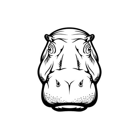 Hippopotamus isolated monochrome head. muzzle of hippo, animal trophy of hunting clubのイラスト素材