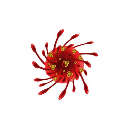 Bacteria virus cell isolated red gem causing infections. Vector bacterium with tentaclesのイラスト素材