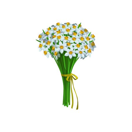 Bouquet of daffodils isolated spring flowers. Vector narcissus plants, springtime blossoms in bunchのイラスト素材