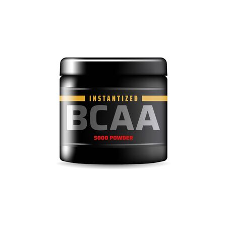 Black cosmetic container isolated plastic jar with face cream. Vector scrub, bath salt templateのイラスト素材