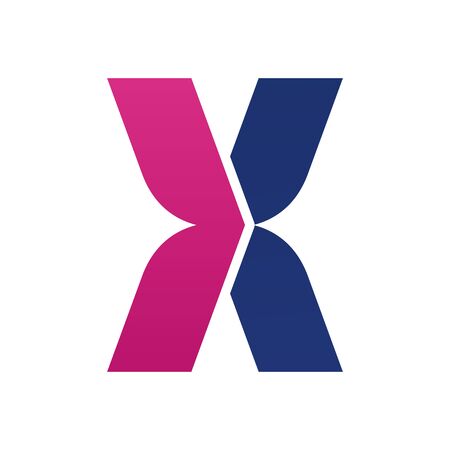 Alphabet letter X icon for corporate identity font design. Uppercase symbol X, formed of colorful geometric figures, branded typography type for business card or emblemのイラスト素材