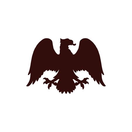 Heraldic golden eagle or griffin with tongue, spread wings and claws. Vector vintage symbol of gryphon vulture mystic bird silhouette for royal emblem, shield or coat of arms designのイラスト素材